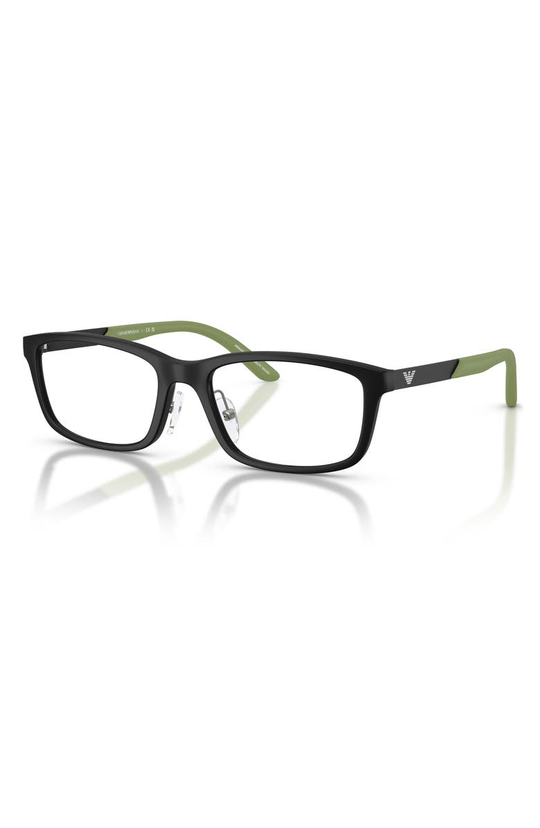 Emporio Armani 47mm Rectangle Optical Glasses, Alternate, color, Matte Black / Demo Lens