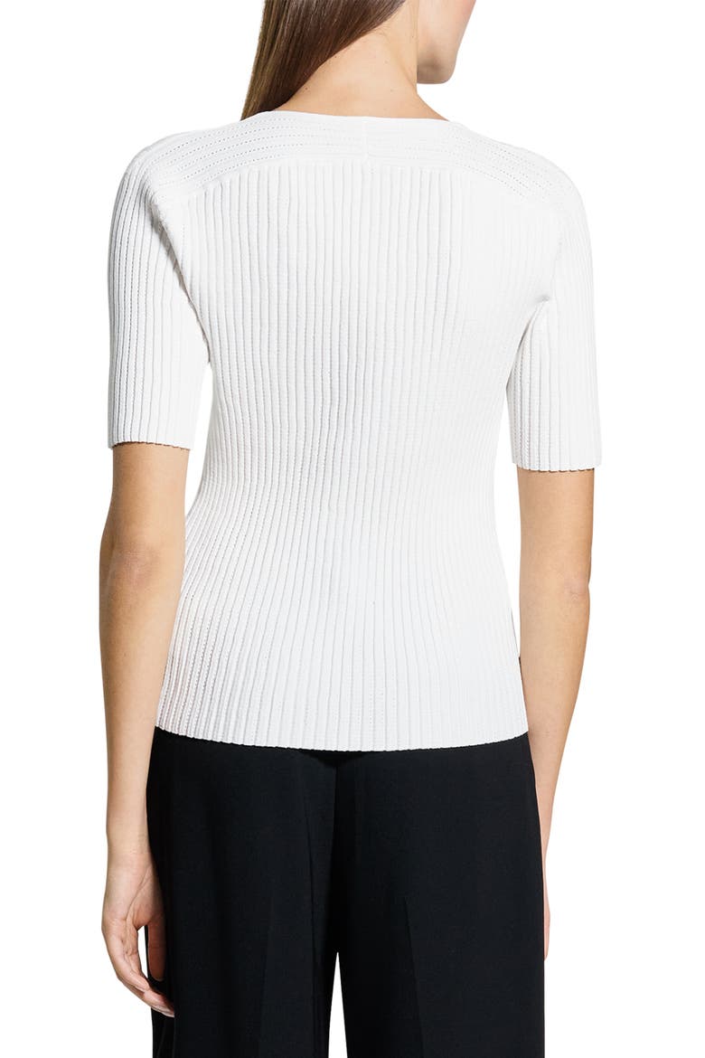 V-Neck Rib Pointelle Sweater, Alternate, color, WHITE