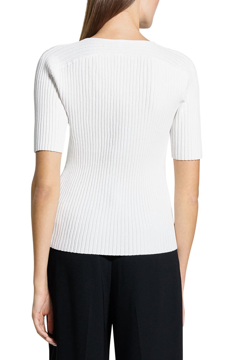 Theory V-Neck Rib Pointelle Sweater, Alternate, color, White