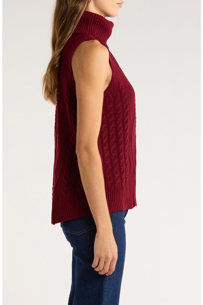 Cable Stitch Sleeveless Turtleneck Sweater, Alternate, color, BEET RED