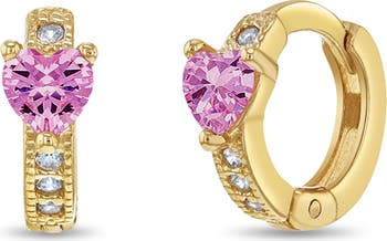 14k Pink Love Heart Hoops