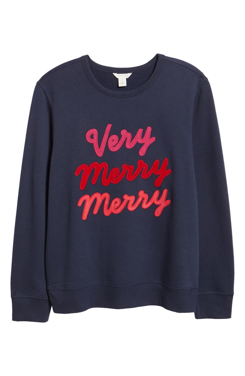 Caslon<sup>®</sup> Very Merry Merry Sweatshirt, Alternate, color, Navy Embroidery