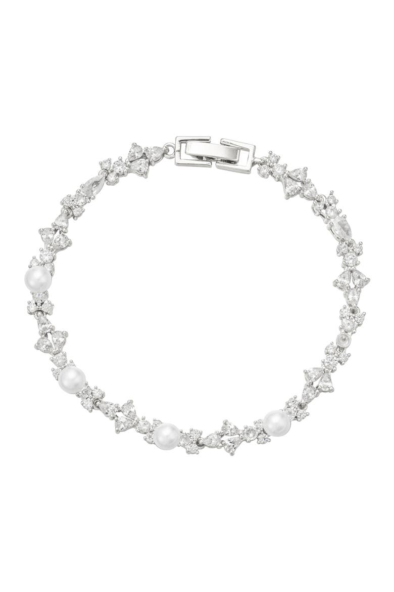 Opulent Pearl and Crystal Bracelet, Main, color, Silver