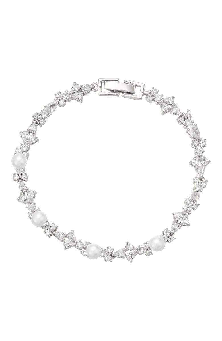Untamed Petals Opulent Pearl and Crystal Bracelet, Main, color, Silver