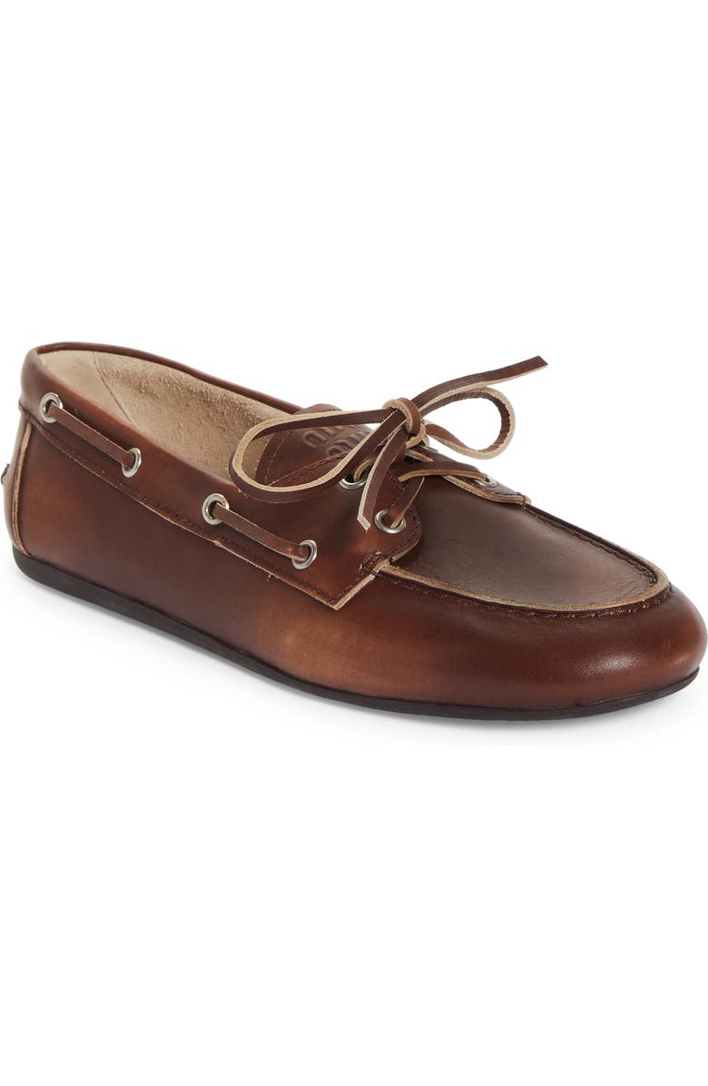 Miu Miu Boat Shoe, Main, color, Brown