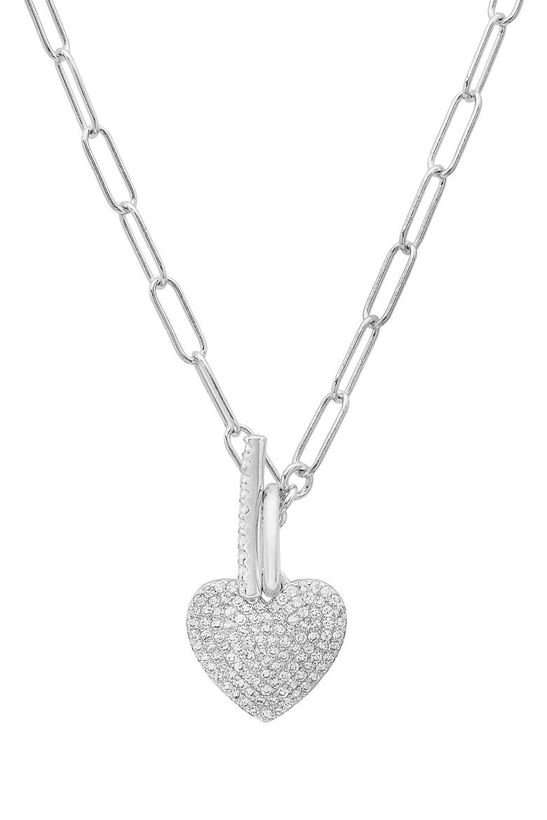 Cubic Zirconia Pavé Heart Pendant Necklace, Main, color, SILVER
