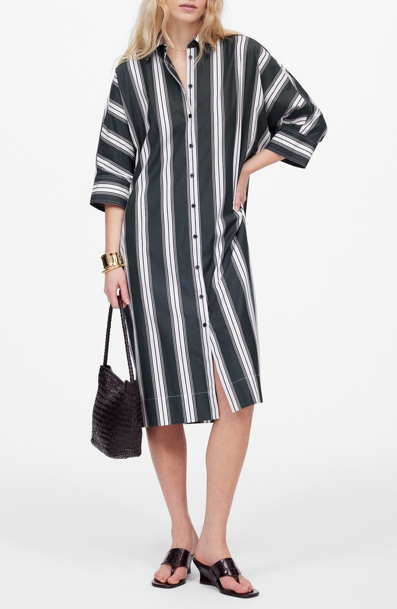 Madewell Stripe Dolman Sleeve Poplin Midi Shirtdress, Main, color, Summit Green