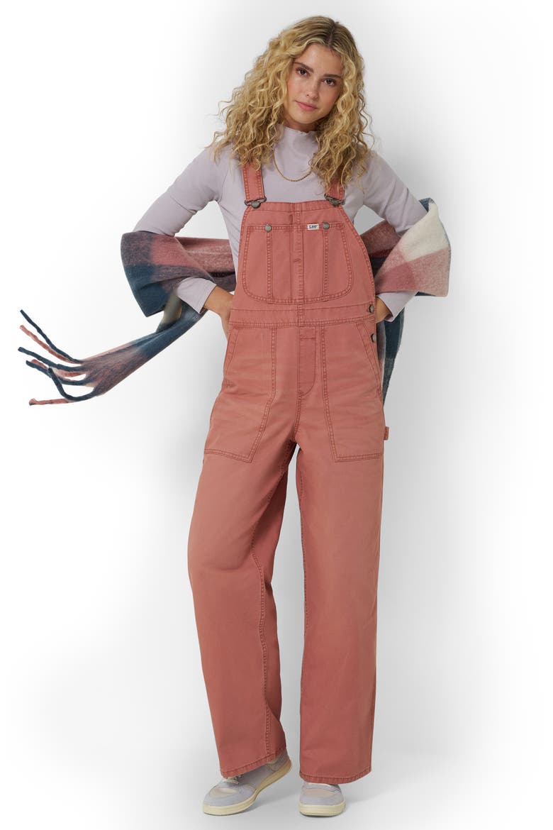 Relaxed Denim Overalls, Alternate, color, DUSTY ROSE