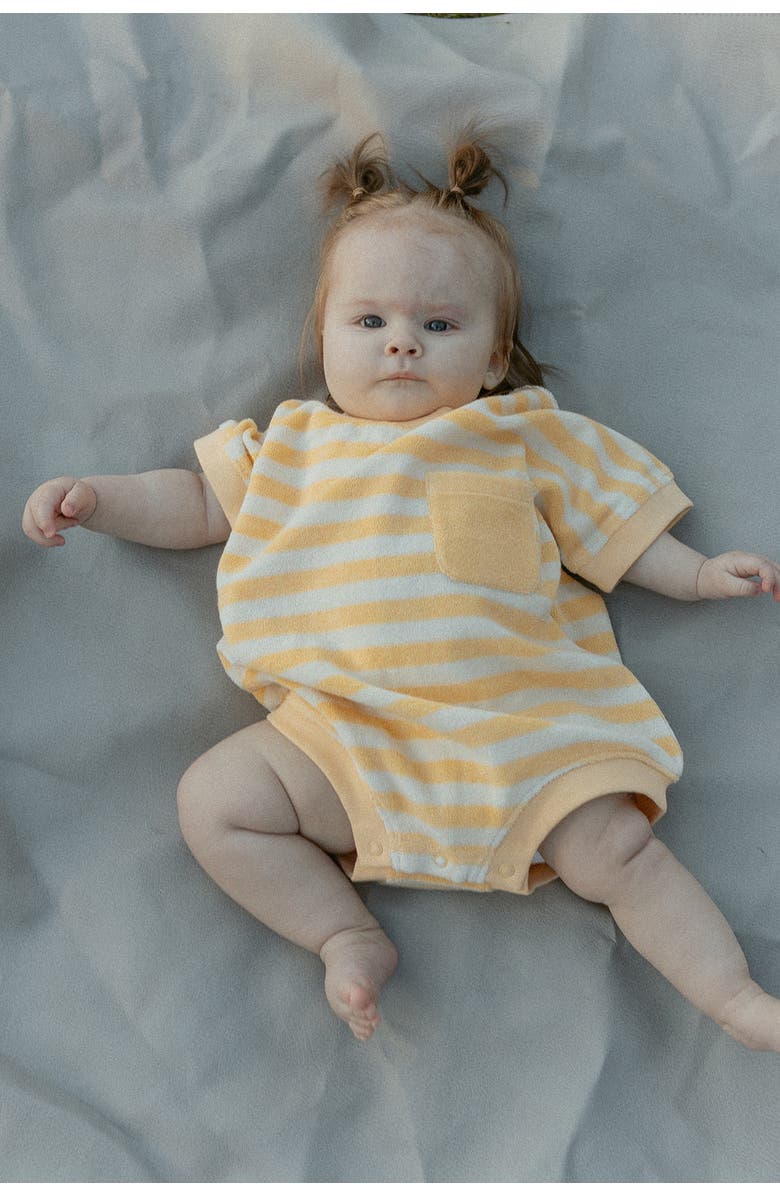 Winnie + Crew Callie Romper, Alternate, color, Yellow Stripe