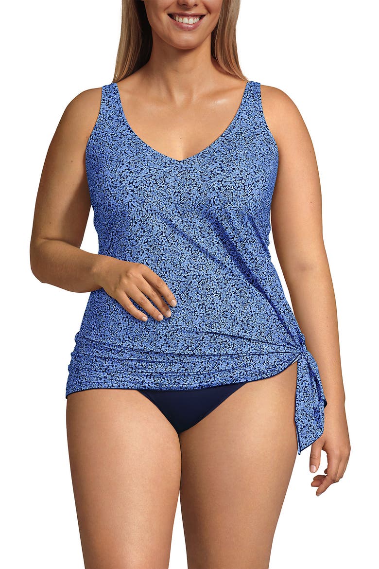 Slender Suit Fauxkini One Piece Swimsuit, Main, color, Cloud Blue/Navy Ditsy Lilies