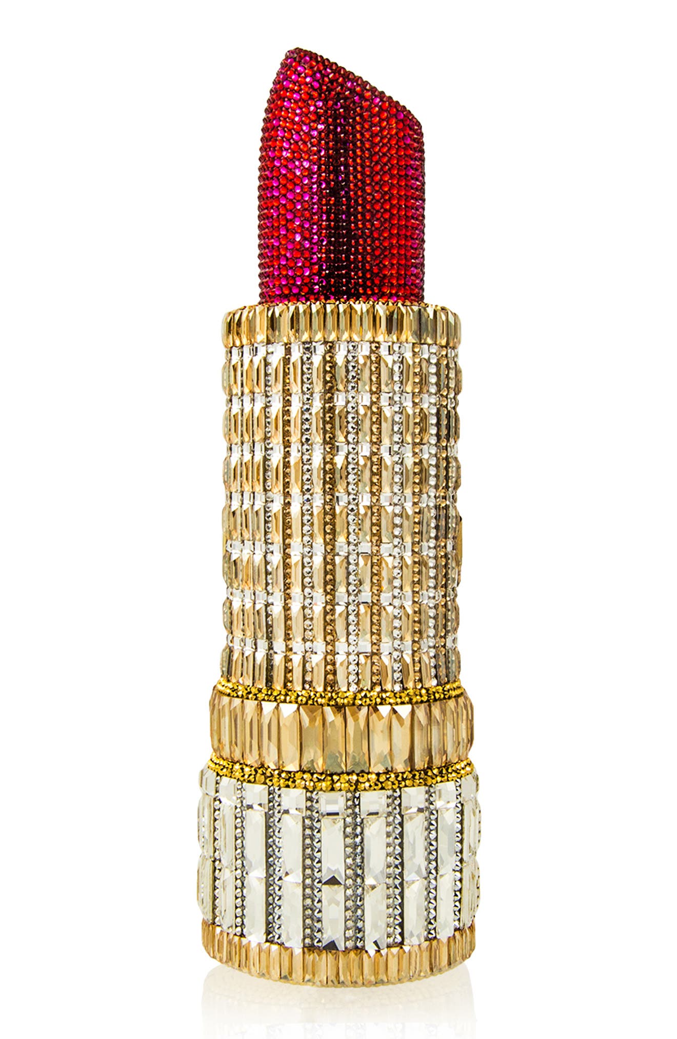 JUDITH LEIBER COUTURE Lipstick Seductress Crystal Bag, Main, color, Champagne Red Multi
