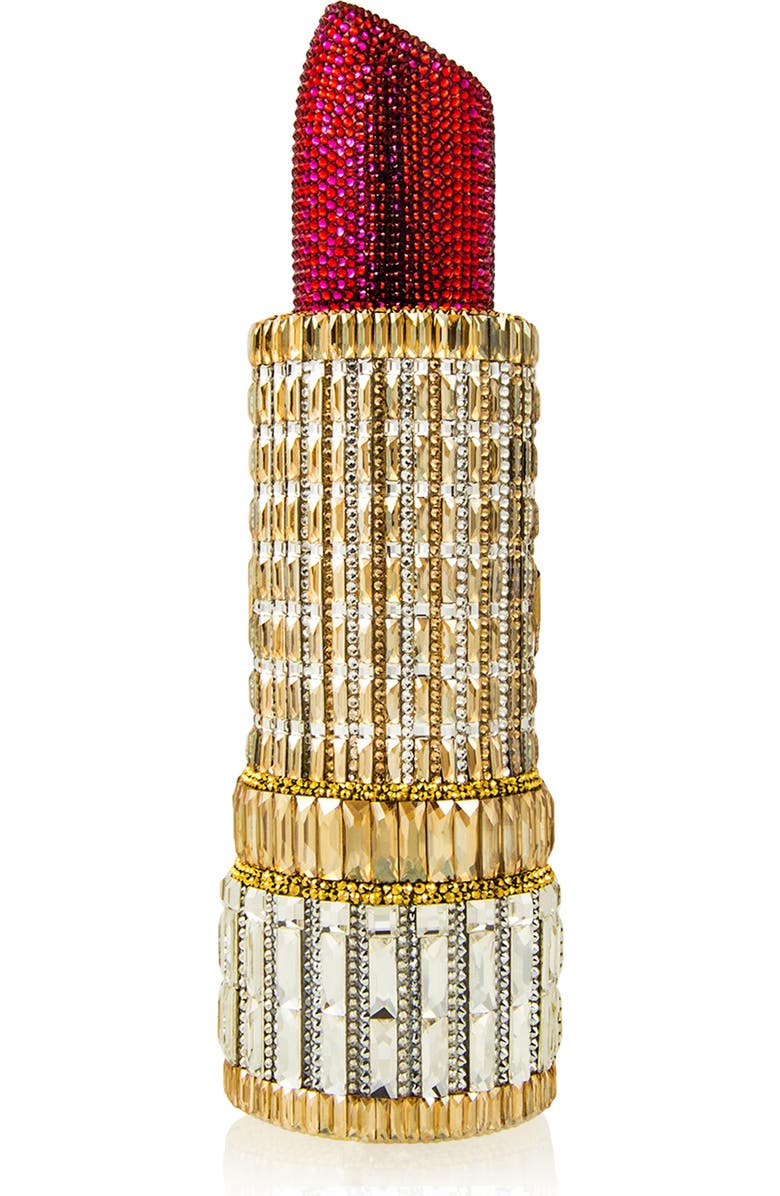 JUDITH LEIBER COUTURE Lipstick Seductress Crystal Bag, Main, color, Champagne Red Multi