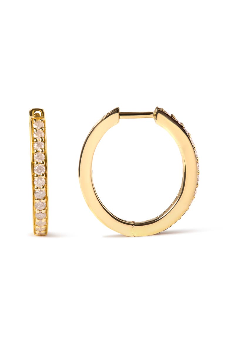 10K Yellow Gold 1/2 Ct RoundDiamond Hoop Earrings, Alternate, color, Yellow