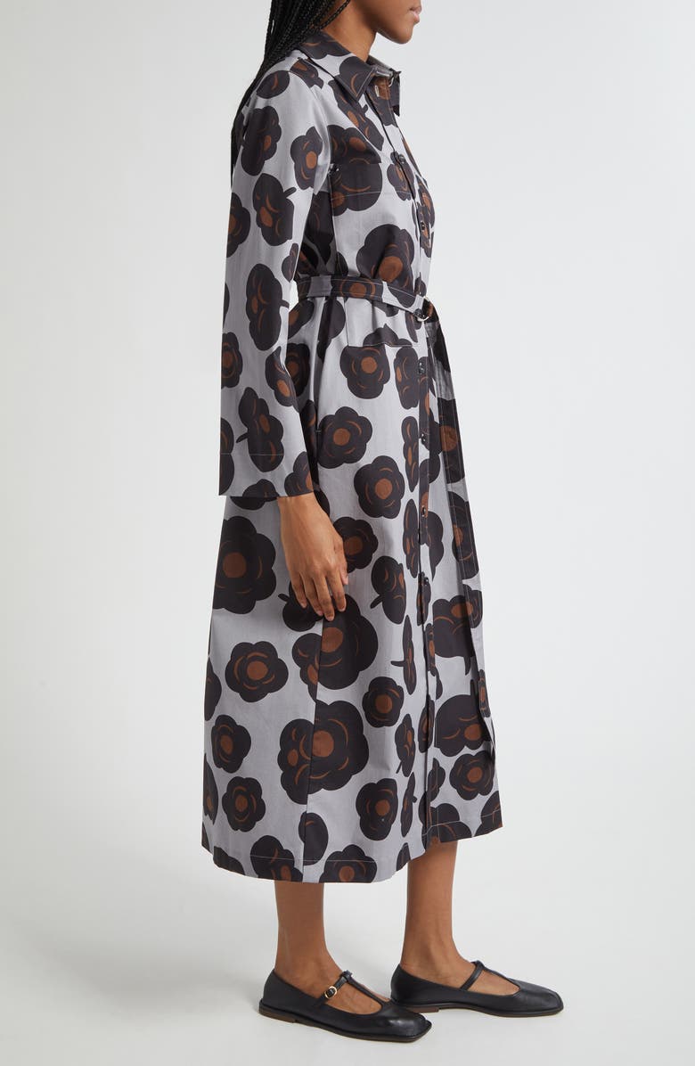 Marimekko Molly Tumma Floral Long Sleeve Twill Shirtdress, Alternate, color, Grey Black Brown