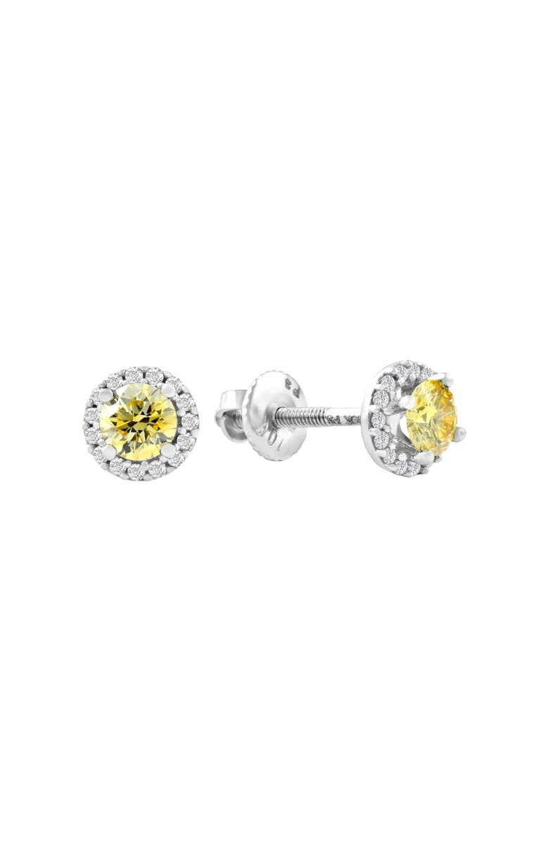 Bliss Diamond 1/2 Ct Halo Fancy Canary Lab Grown Diamond Studs 10k Gold Earrings, Alternate, color, 