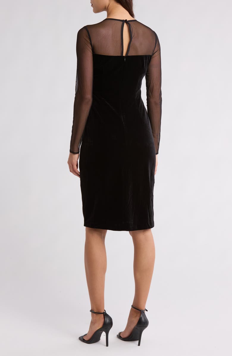 Vince Camuto Long Sleeve Ruched Velvet Body-Con Dress, Alternate, color, Black