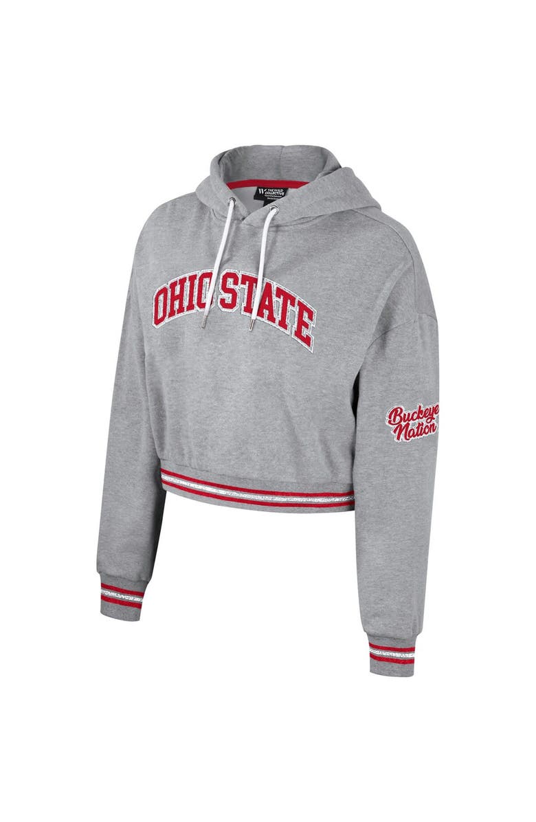 THE WILD COLLECTIVE Women's The Wild Collective Heather Gray Ohio State Buckeyes Cropped Shimmer Pullover Hoodie, Alternate, color, 