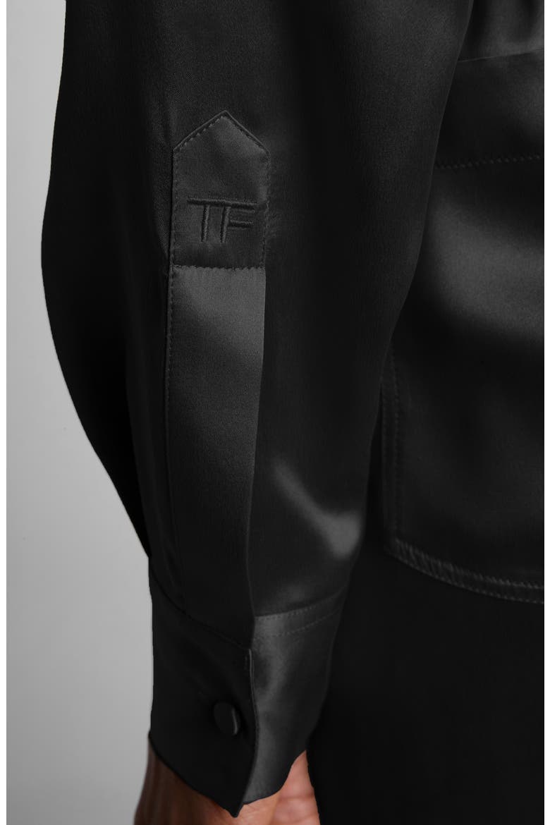 Silk Satin Polo, Alternate, color, BLACK