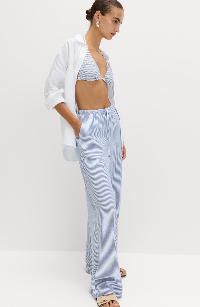 M&S Stripe Wide Leg Linen Blend Drawstring Pants, Alternate, color, Blue/ Multi