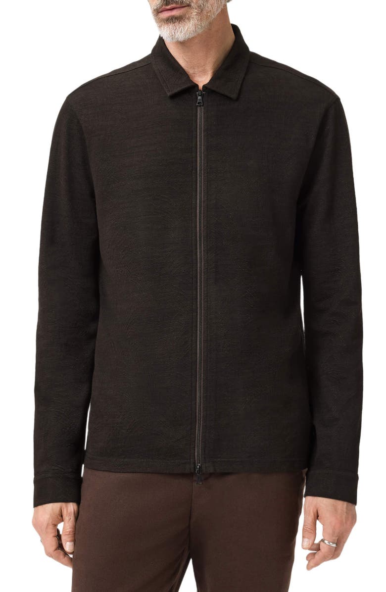 John Varvatos Kassen Jacquard Zip-Up Shirt Jacket, Main, color, Dark Brown