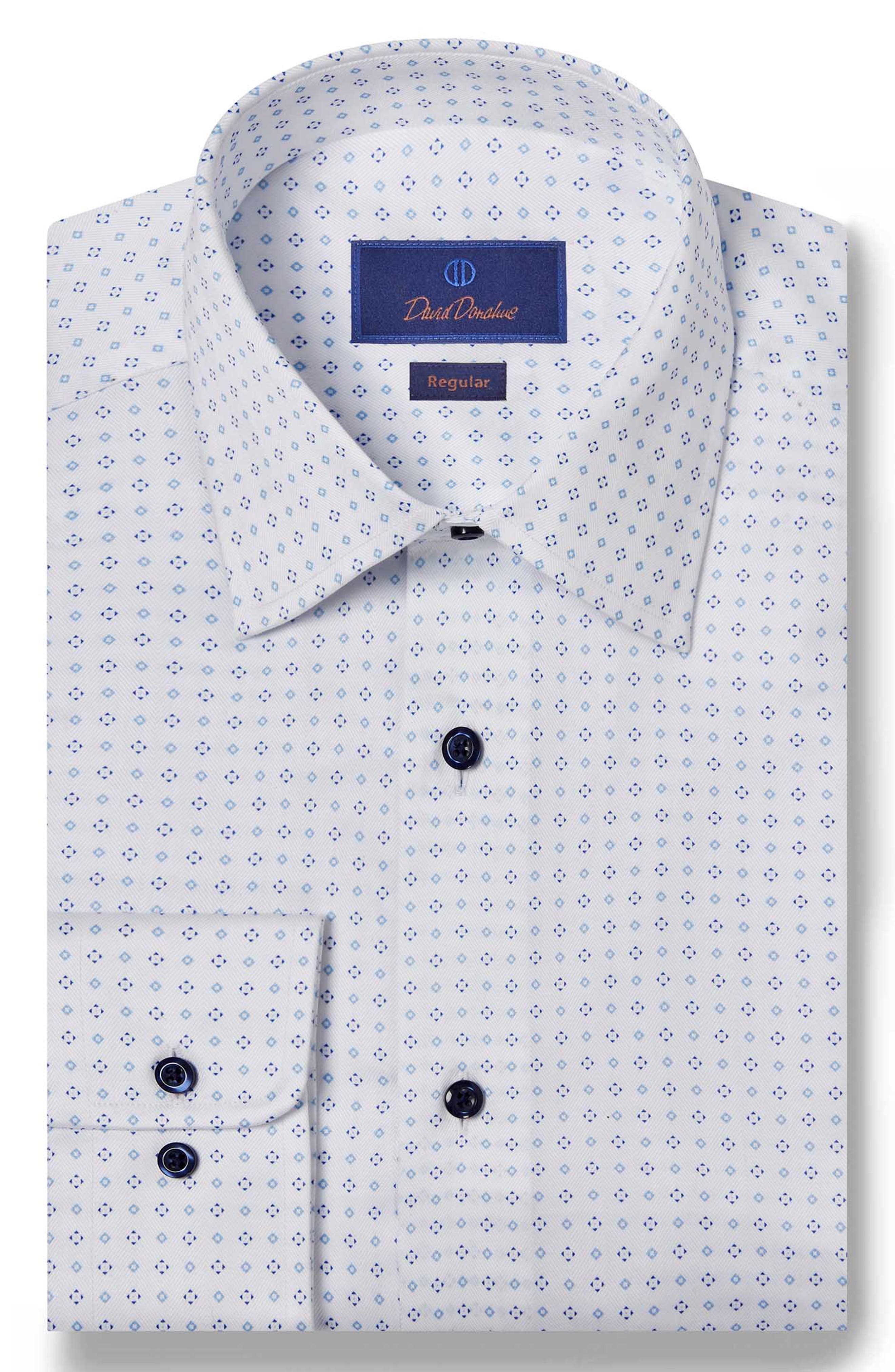 David Donahue Diamond Print Regular Fit Herringbone Dress Shirt