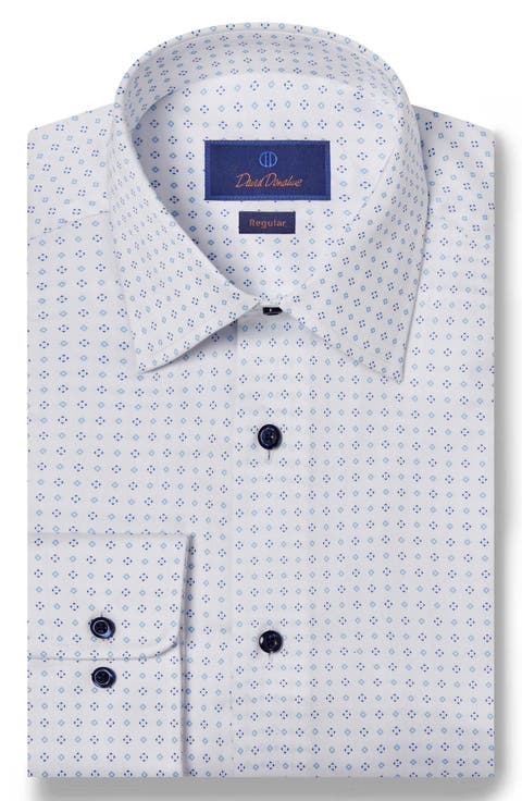 Diamond Print Regular Fit Herringbone Dress Shirt