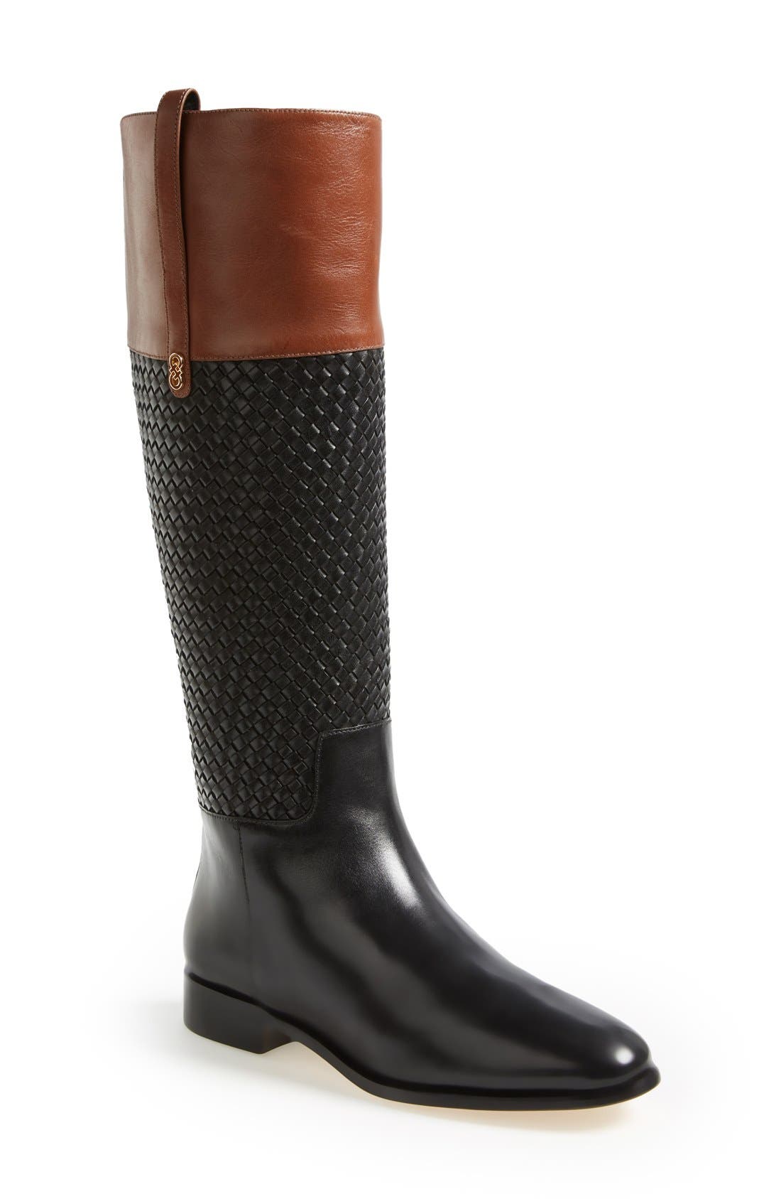 'Brennan' Woven Shaft Riding Boot, Main, color, BLACK/ HARVEST BROWN