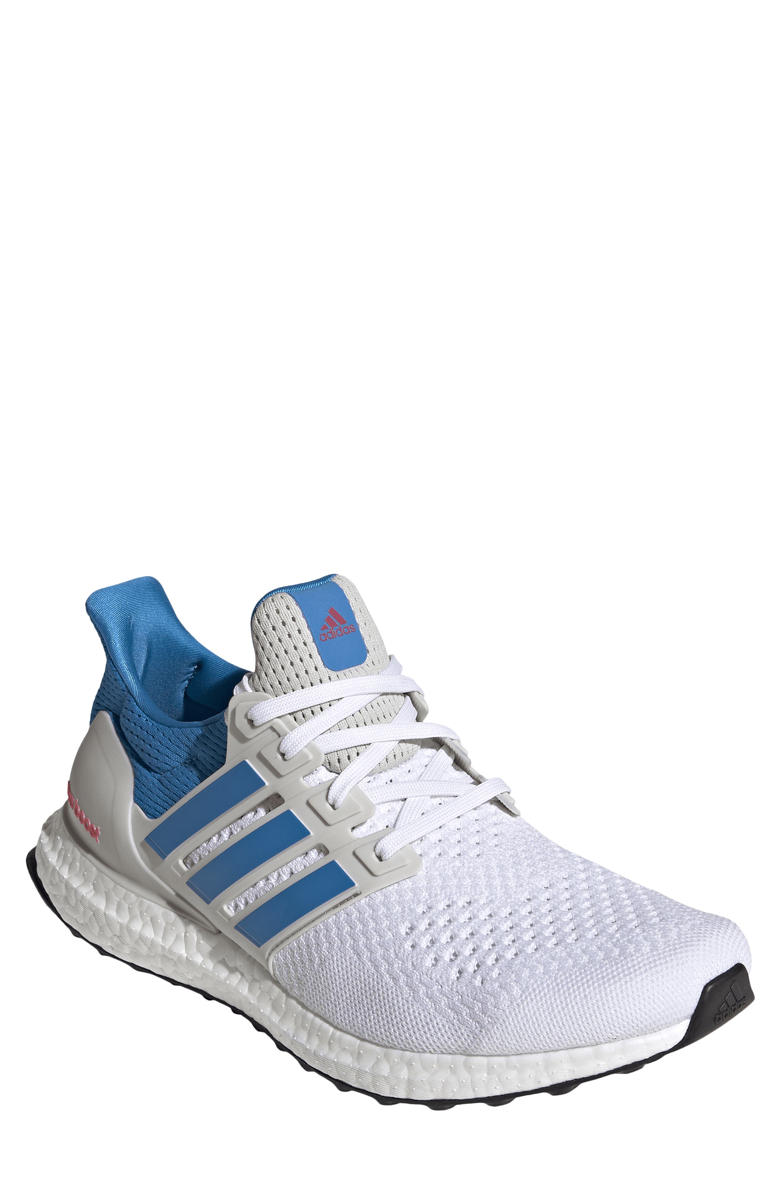 Ultraboost 1.0 Running Sneaker, Main, color, WHITE/ BRIGHT BLUE/ LUCID RED