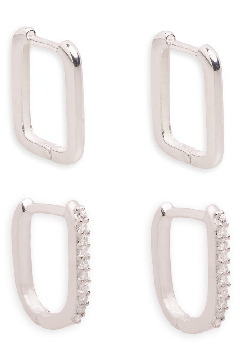 2 Pairs of Mismatched Oblong Hoop Earrings, Main, color, SILVER