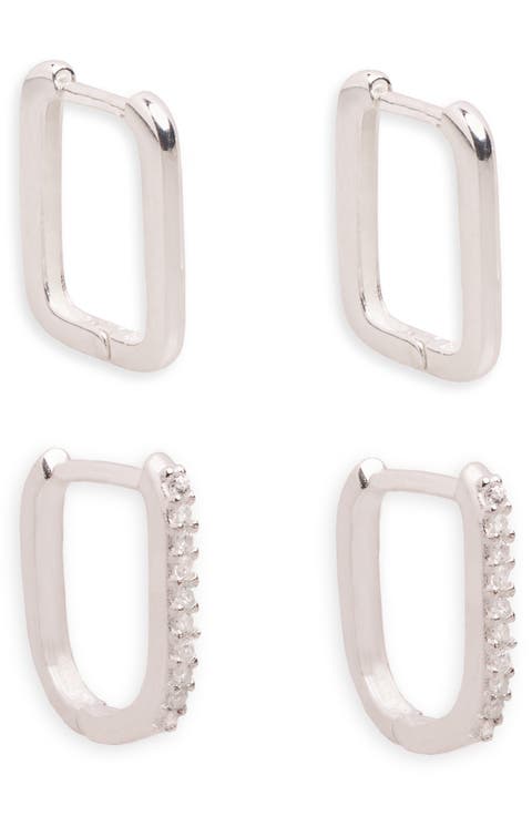 2 Pairs of Mismatched Oblong Hoop Earrings