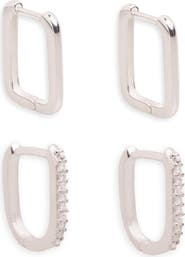 Argento Vivo Sterling Silver 2 Pairs of Mismatched Oblong Hoop Earrings