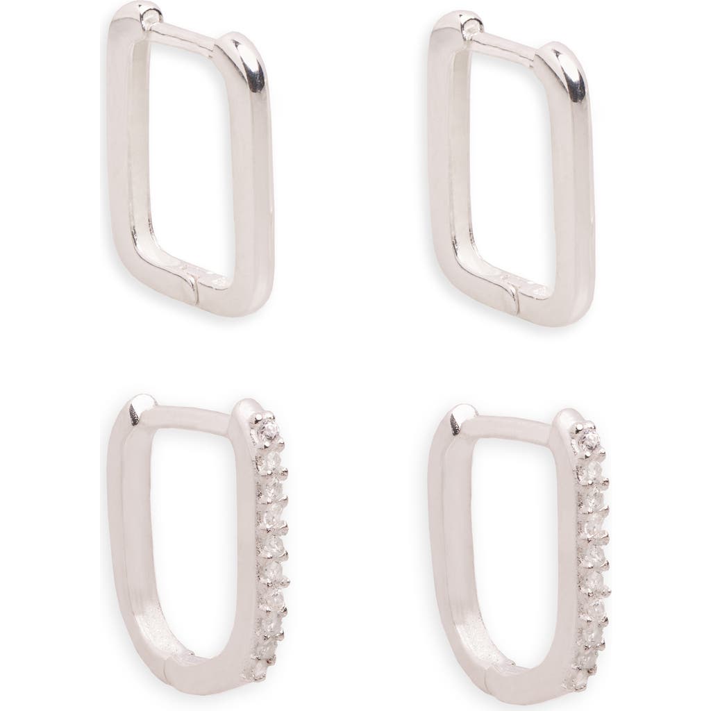 Argento Vivo Sterling Silver 2 Pairs Of Mismatched Oblong Hoop Earrings In Metallic