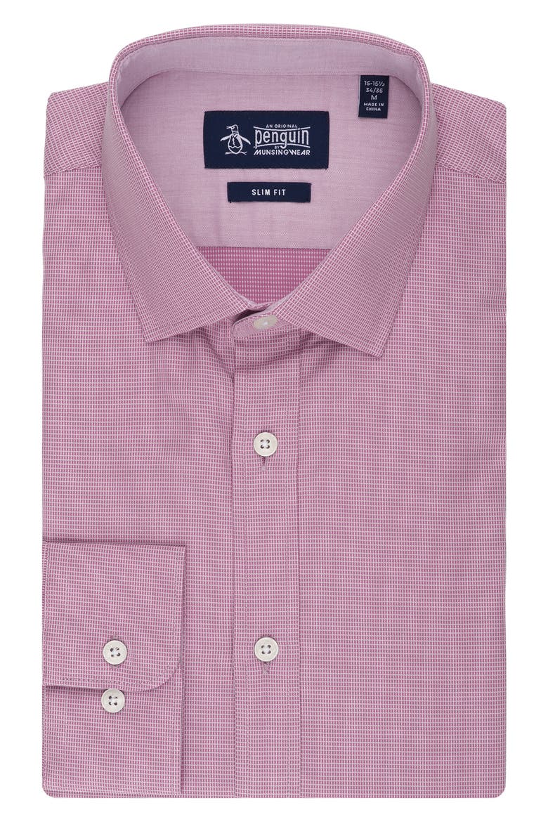 Aaron Slim Fit Dobby Dress Shirt, Main, color, BERRY