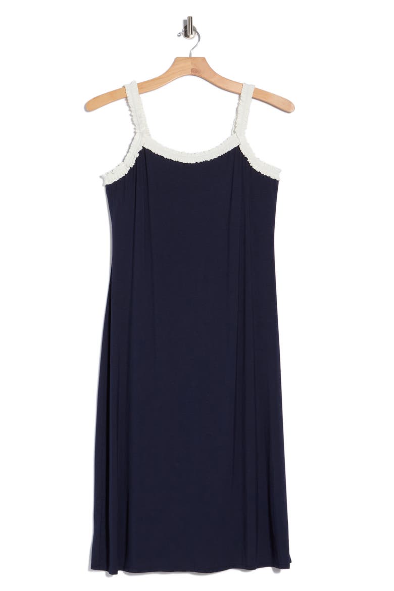 Ruffle Neck Midi Dress, Alternate, color, NAVY/ IVORY