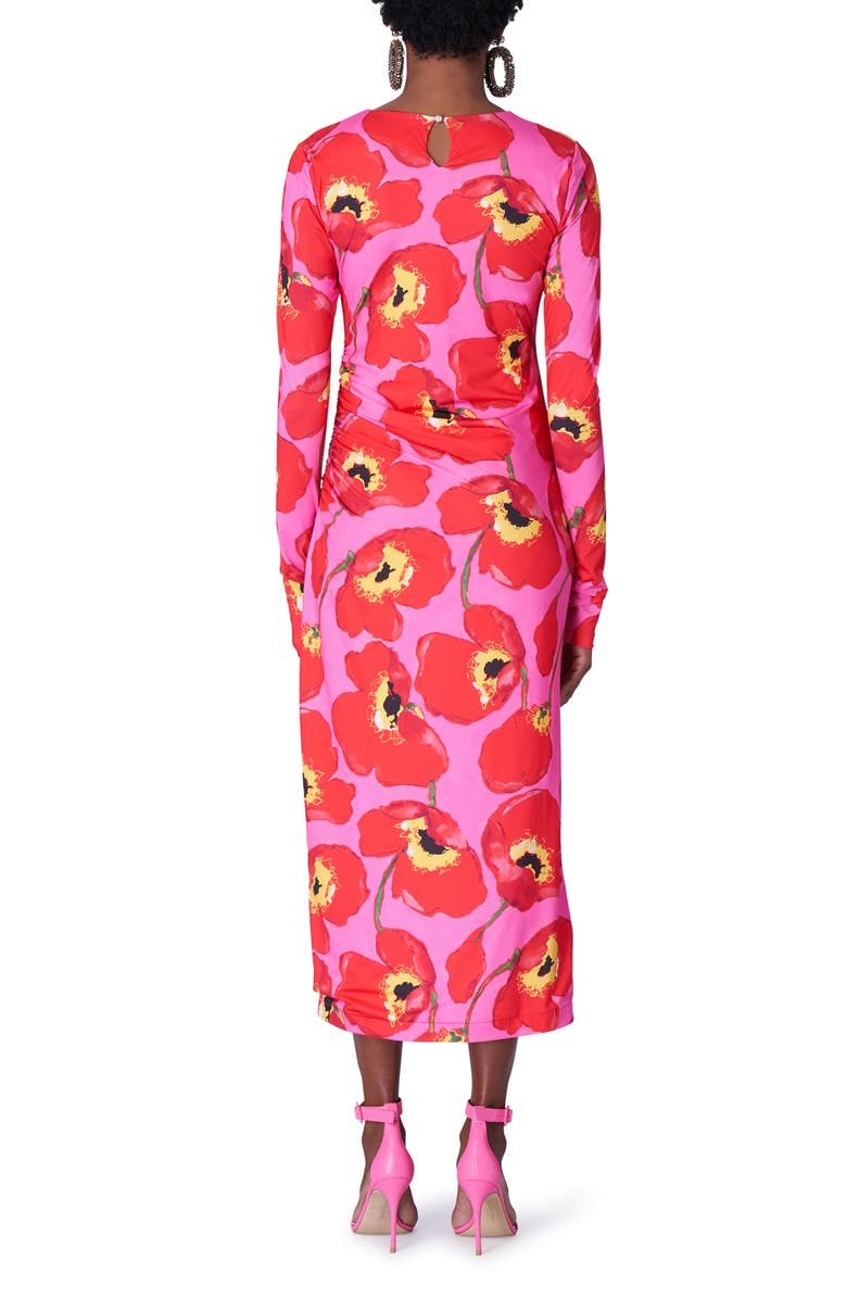 Carolina Herrera Poppy Print Long Sleeve Ruched Knit Dress, Alternate, color, 