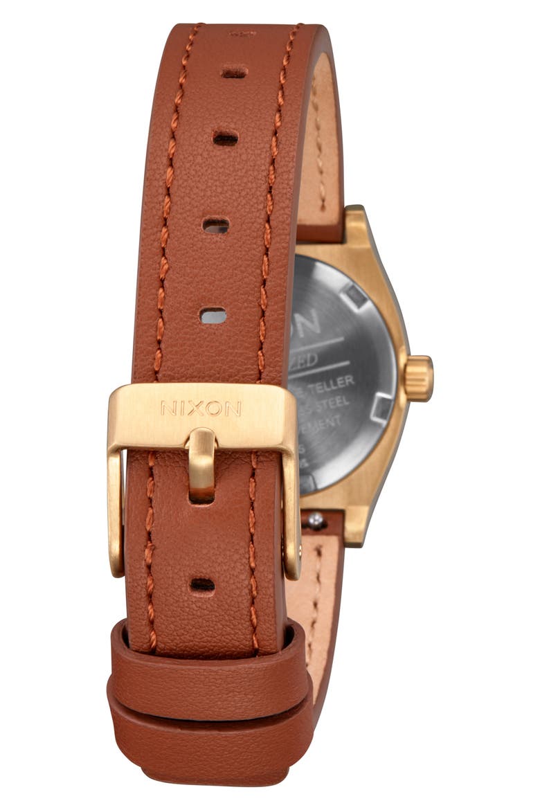 'Small Time Teller' Leather Strap Watch, 26mm, Alternate, color, LIGHT GOLD / WHITE SUNRAY