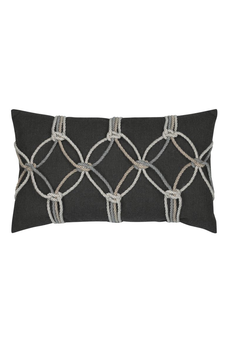 Rope Hand Knotted Macrame Indoor & Outdoor Woven Accent Pillow, 12x20, Main, color, Carbon