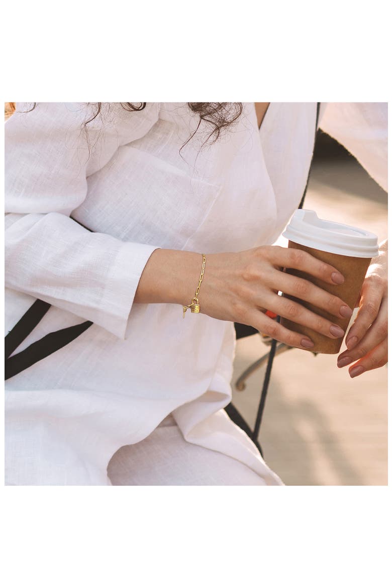 Lock & Key Love Paperclip Link Bracelet, Alternate, color, GOLD