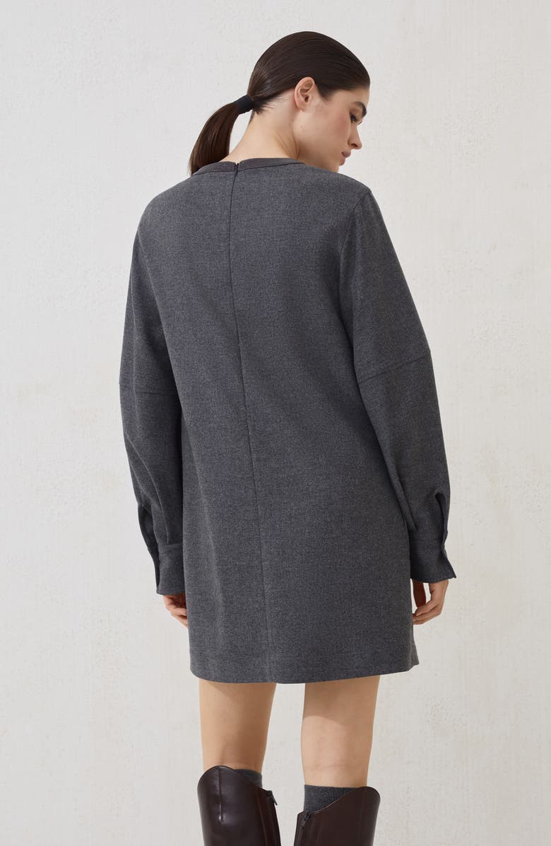 Brunello Cucinelli Twill flannel dress with monili, Alternate, color, Lead