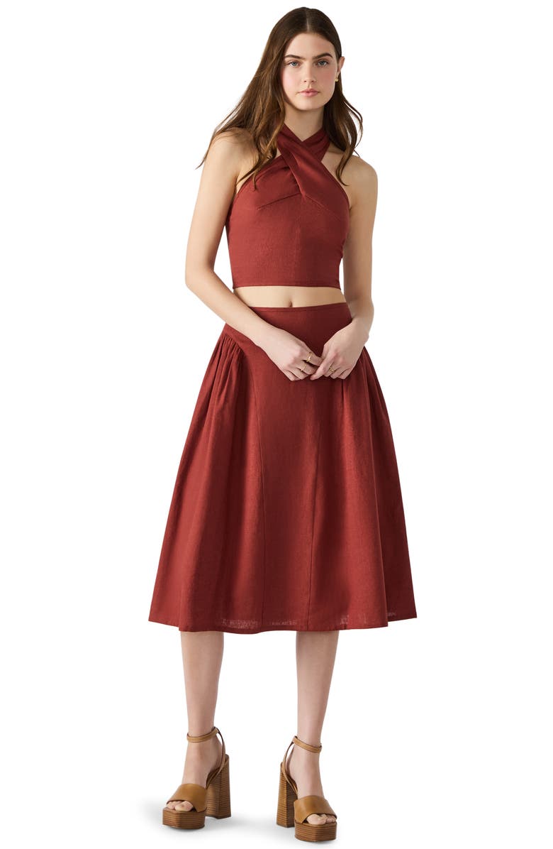 Steve Madden Winnie Twist Neck Crop Linen Blend Top, Alternate, color, Dusty Brick