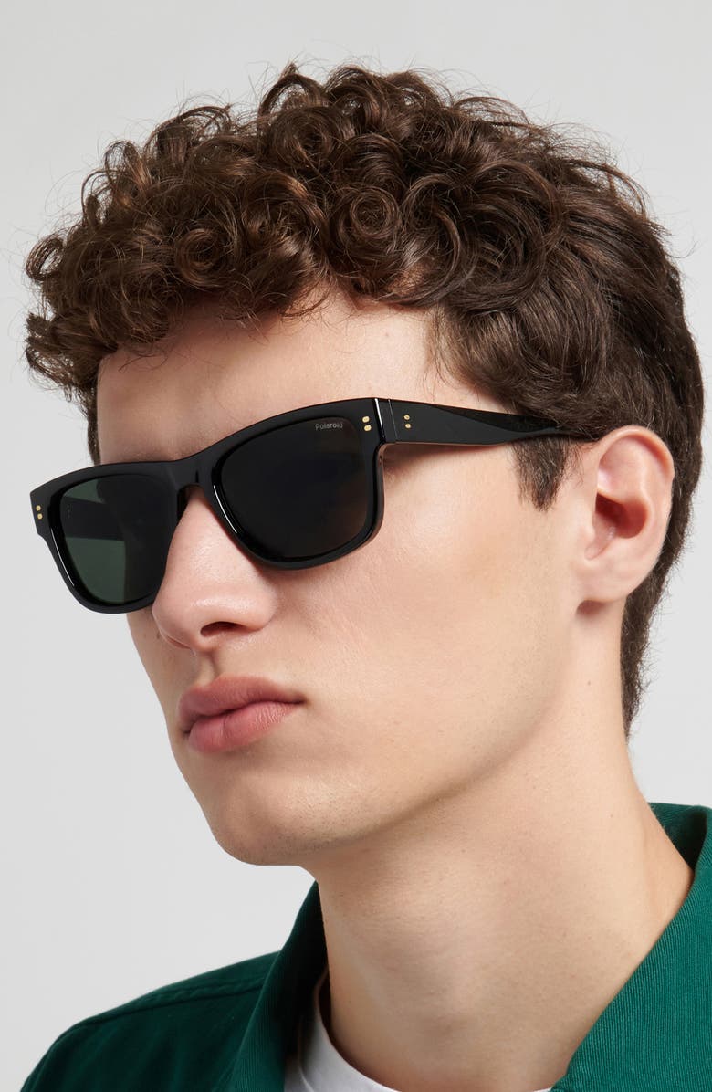 Polaroid 55mm Polarized Square Sunglasses, Alternate, color, Black/ Green Pz