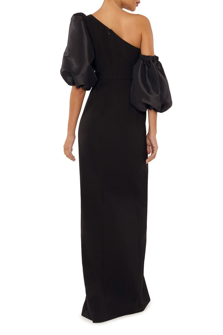 Natasha One-Shoulder Puff Sleeve Gown, Alternate, color, BLACK