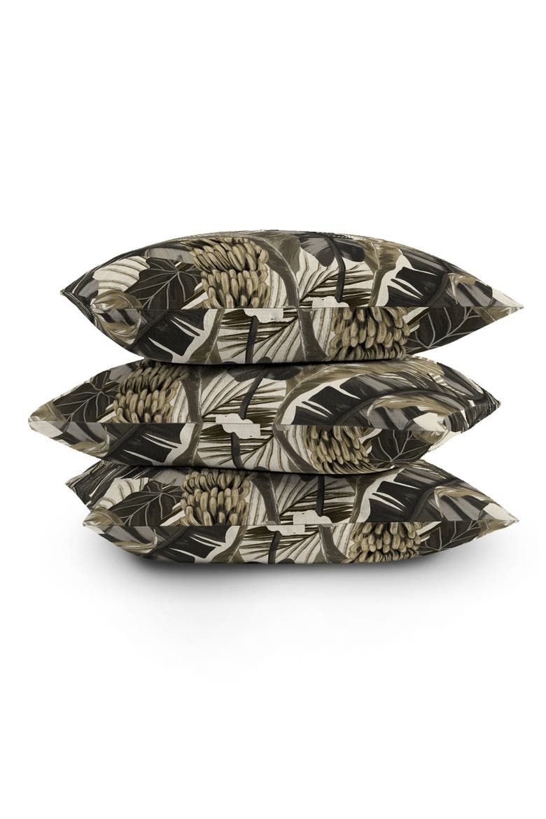Tropical Leaves Throw Pillow, Alternate, color, BROWN
