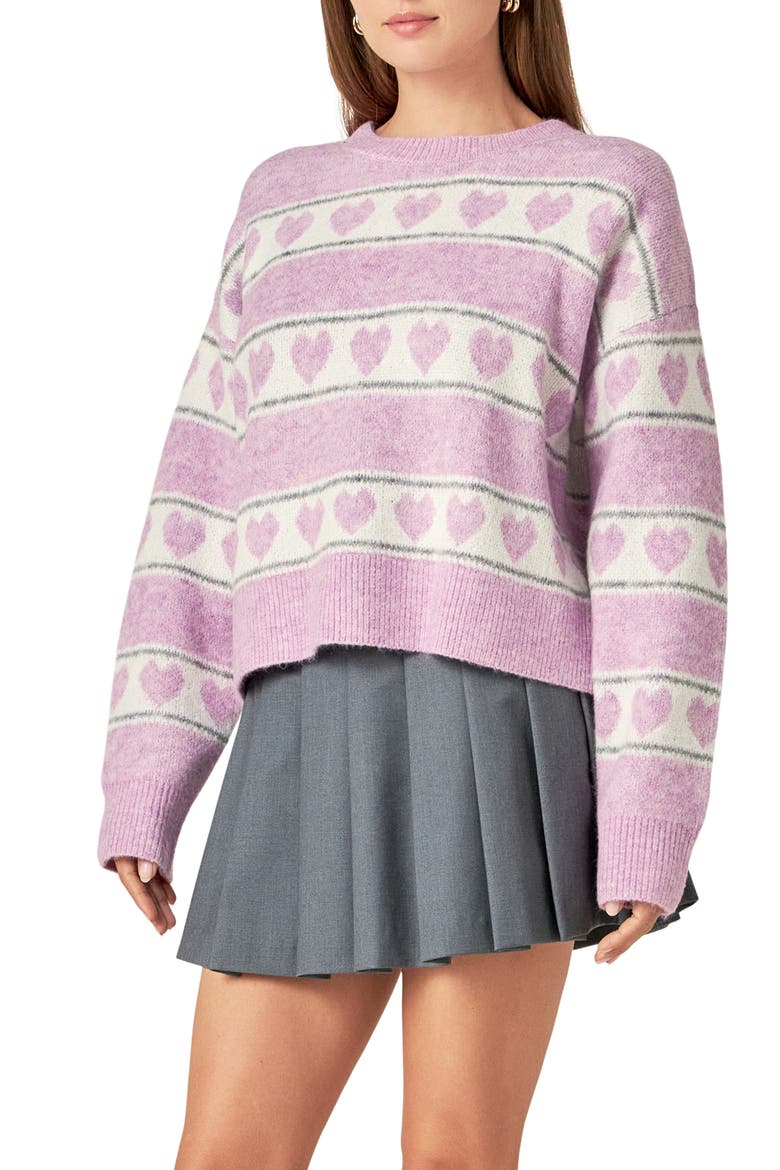 Heart Stripe Crewneck Sweater, Alternate, color, PINK