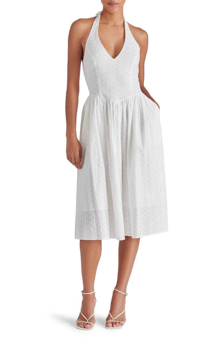 Steve Madden Ressi Eyelet Embroidered Cotton Halter Dress, Main, color,