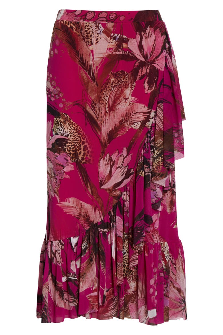 Leopard & Floral Print Ruffle Mesh Skirt, Alternate, color, AZALEA