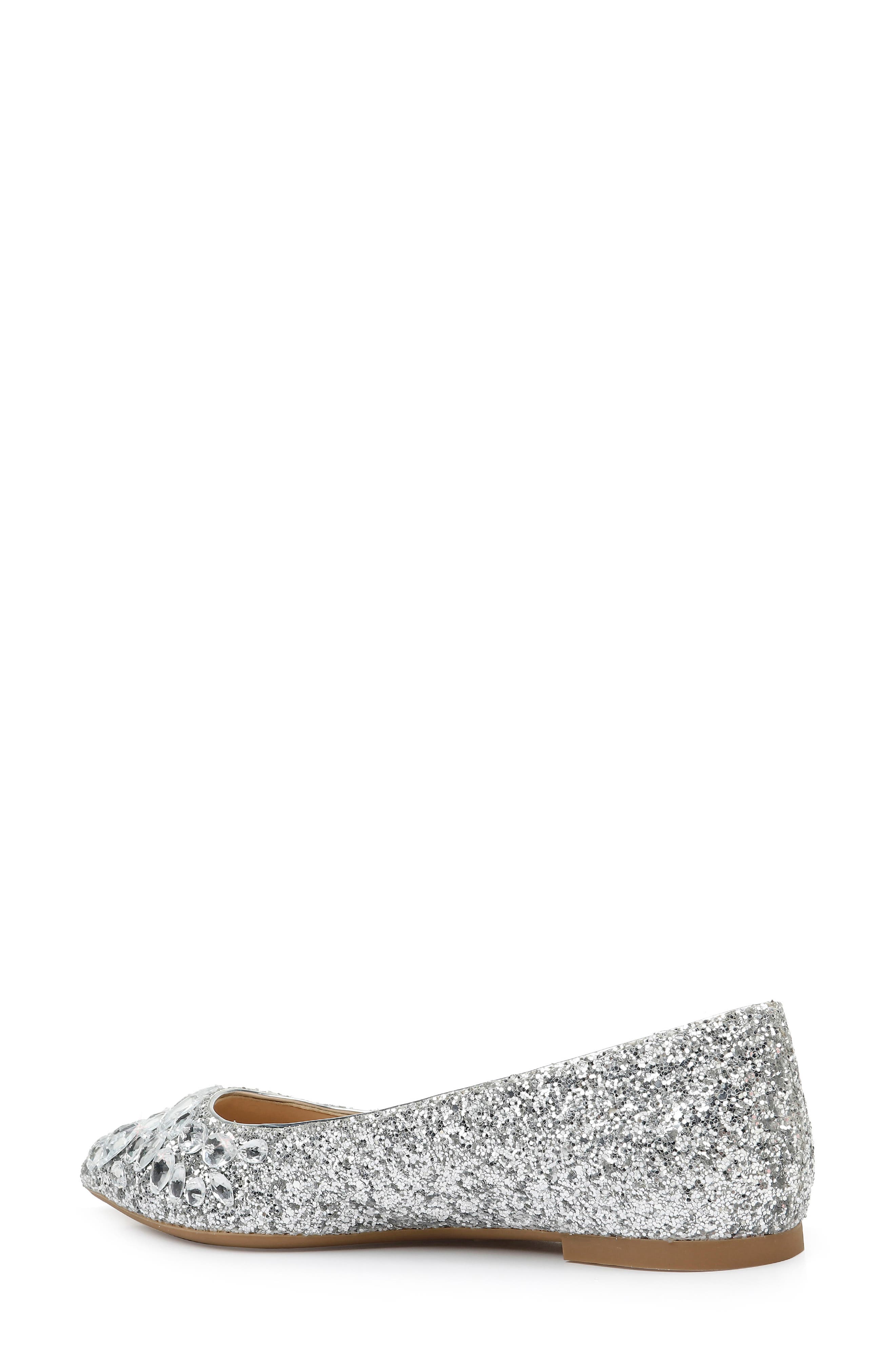 Ulanni Embellished Pointed Toe Glitter Flat, Alternate, color, SILVER GLITTER