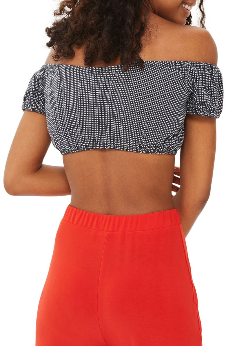 Topshop Embroidered Gingham Crop Top, Alternate, color,
