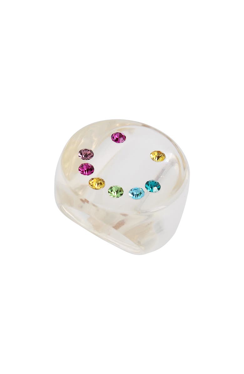 Kurt Geiger London Crystal Smiley Resin Ring, Main, color,