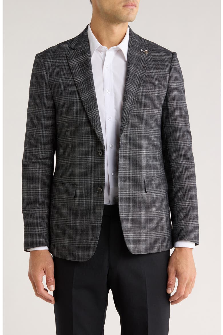 Plaid Two-Button Sport Coat, Main, color, BLACK